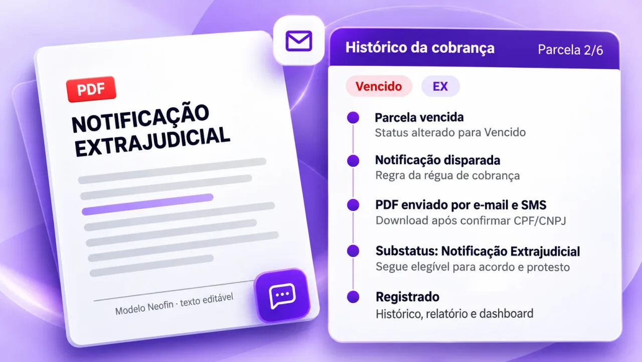 PDF de notificação extrajudicial e histórico da cobrança com substatus EX