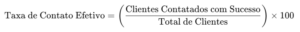 Taxa de Contato Efetivo = (Clientes Contatados com Sucesso/Total de Clientes) x 100