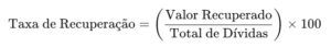 Taxa de Recuperação = (Valor Recuperado/Total de Dívidas) x 100