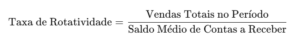 Taxa de Rotatividade de Contas a Receber = Vendas totais no Período/Saldo Médio de Contas a Receber