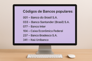 001 - Banco do Brasil S.A. 033 - Banco Santander (Brasil) S.A. 077 - Banco Inter 104 - Caixa Econômica Federal 237 - Banco Bradesco S.A. 260 - Nubank (NU Pagamentos) 341 - Itaú Unibanco
