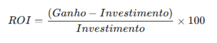 ROI = (Ganho - Investimento)/Investimento x 100