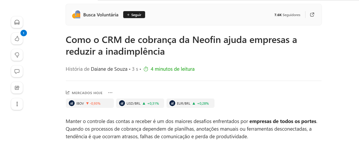 Destaque no MSN: Como o CRM de cobrança da Neofin ajuda empresas a reduzir a inadimplência